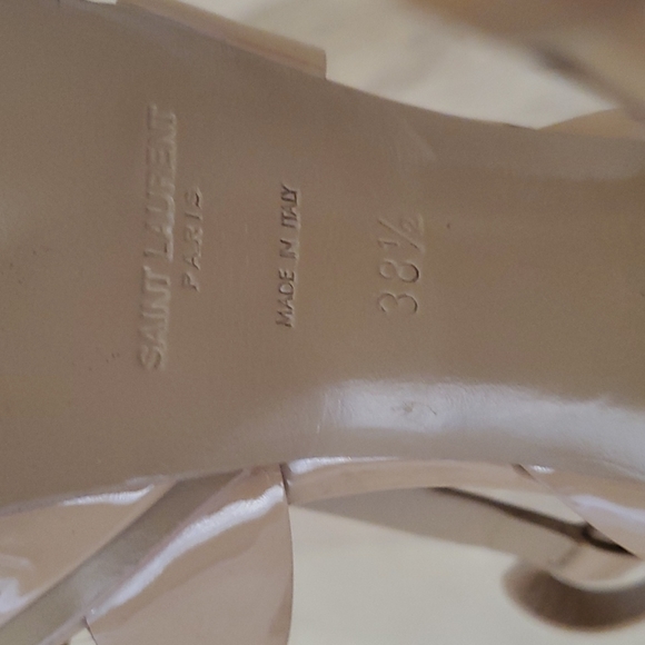 Saint Laurent YSL Beige Patent Leather Tribute Platform Heels Sandals Size 38.5 - Picture 9 of 14